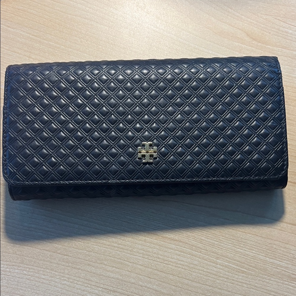 Tory Burch Black Quilted wallet with Gold Accent